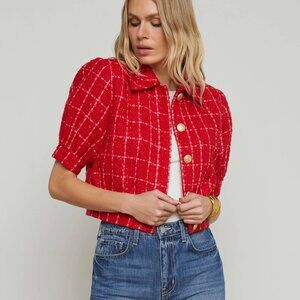 Cove Plaid Short Sleeve Crop Tweed Jacket L'AGENCE